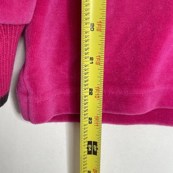 Vintage 90s Velour Polo Sweater Women M Hot Pink Y2K Preppy Retro Soft Cozy - Picture 9 of 9